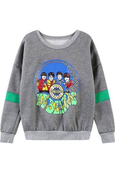 The Beatles Print Long Sleeve Round Neck Sweatshirt