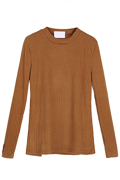 Plain Round Neck Cutout Long Sleeve Sweater