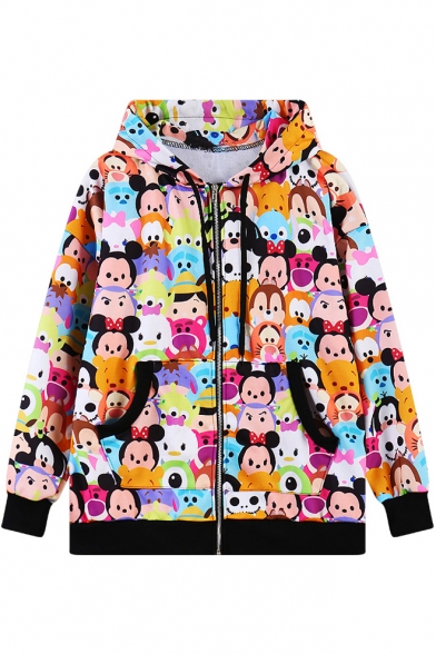 Cartoon Digital Printing Hooded Coat with Double Slant Pockets Front