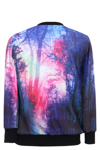 Forest Print Round Neck Long Sleeve Sweatshirt