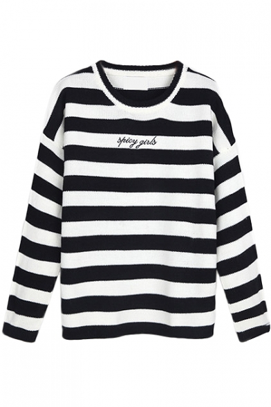 Loose Striped Round Neck Long Sleeve Sweater