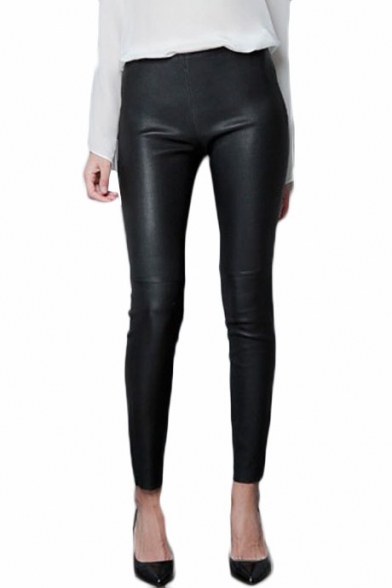 New Arrival Leather Solid Color Skinny Leggings