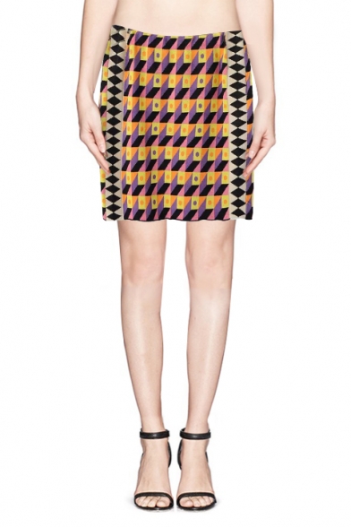 Colorful Geometrical Pattern Knitted Wrap Short Skirt