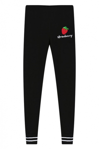 Fruit Embroidered Cotton Skinny Pants