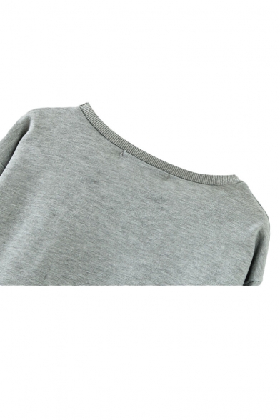 Plain Long Sleeve Sweatshirt with Round Neckline and Draped Mesh Hem ...