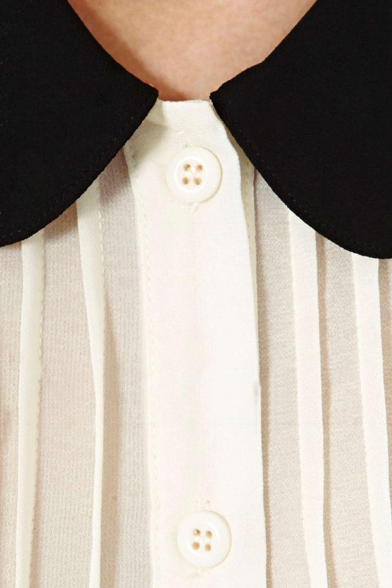 Petal Collar Pintucked Sleeveless Shirt  with Contrast Trim