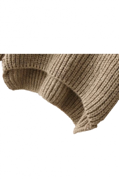 Plain Chunky Knit High Neck Long Sleeve Sweater