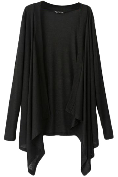 Black Waterfall Front Knit Cardigan With Long Sleeve - Beautifulhalo.com