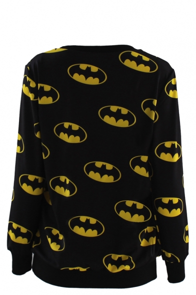 Batman Print Round Neck Sweatshirt with Long Sleeve