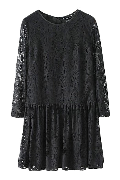 Illusion Style Plain Lace Back Zip Dress with Draped Hem ...