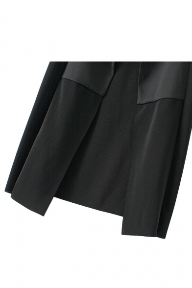 Black Plain Lapel Collar Sleeveless Open Front Fitted Vest