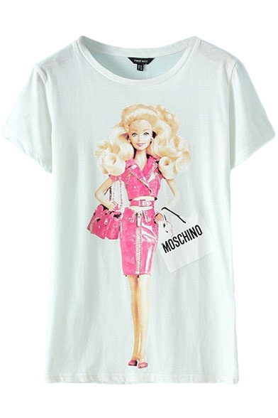 pink and white barbie shirt