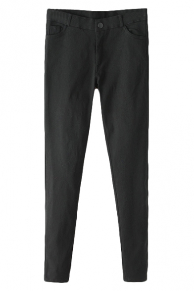 Black Single Button Pockets Midi Rise Crop Pants