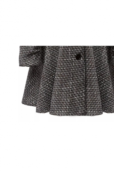 Notched Lapel Plaid Single-Breasted Tunic Coat with Ruffle Hem