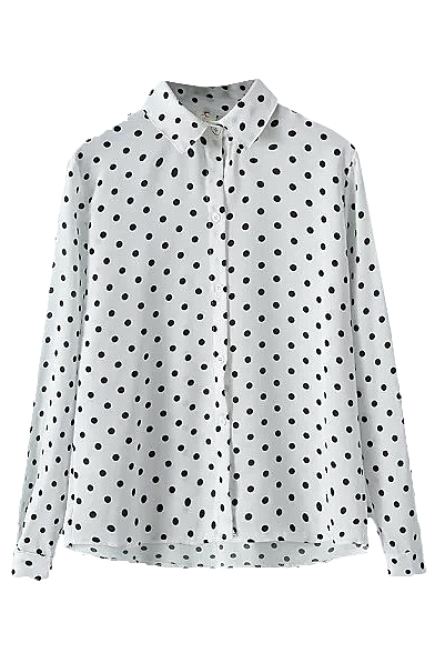 Polka Dot Print Point Collar Long Sleeve Chiffon Shirt - Beautifulhalo.com