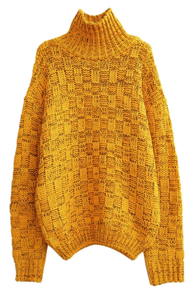 Vintage High Neck Mixed Color Chunky Knitted Loose Sweater