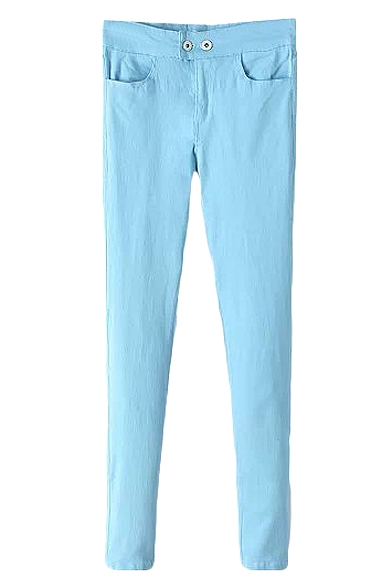 Plain Ankle-Cuff Zipper Fly Skinny Pants with Double Button Front