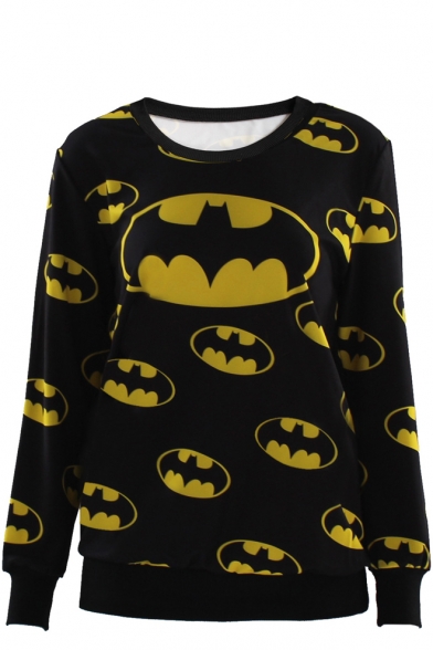 Batman Print Round Neck Sweatshirt with Long Sleeve