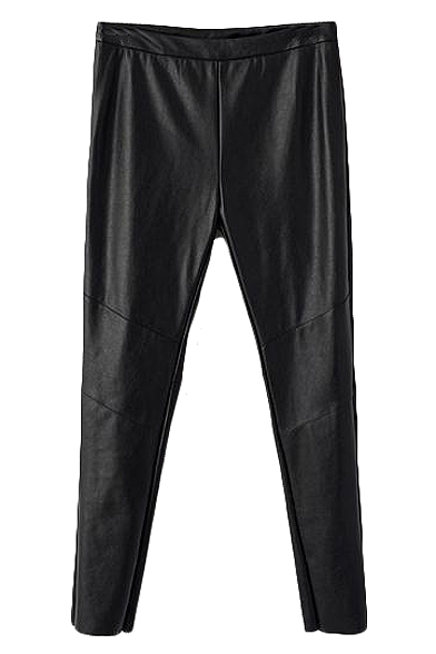 Black Fitted Zipper Fly PU Pants with Extra Inside