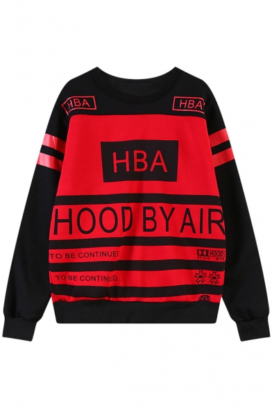 Hood By Air Print Trendy Round Neck Long Sleeve Sweatshirt