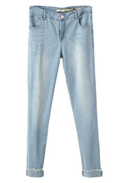 Simple Light Wash Low Rise Fitted Pencil Jeans
