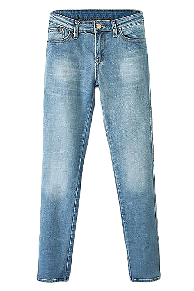 Blue Light Wash Zipper Fly Pockets Fitted Skinny Jeans