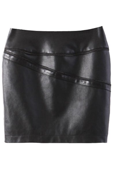 Black PU High Rise Plain Zipper Fly Pencil Mini Skirt