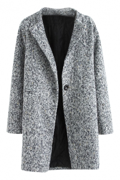 Stand Collar Houndstooth Single Button Tweed Coat with Pocket Front