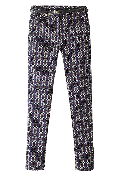 Unique Chain Pattern Straight Pants with Belt