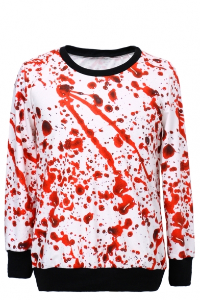 Blood Drops Print Round Neck Long Sleeve Sweatshirt