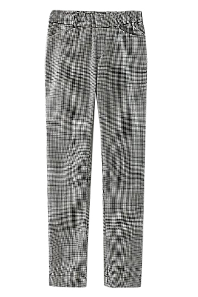 Mini Houndstooth Pattern Cigarette Pants with Paperbag Waist