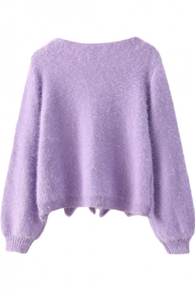Scale Knitting Pattern Plain Long Sleeve Mohair Sweater with Round Neck ...