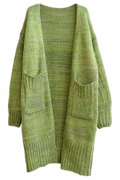 Chunky Knitted Plain Long Sleeve Longline Cardigan with Hugh Pockets Embellished