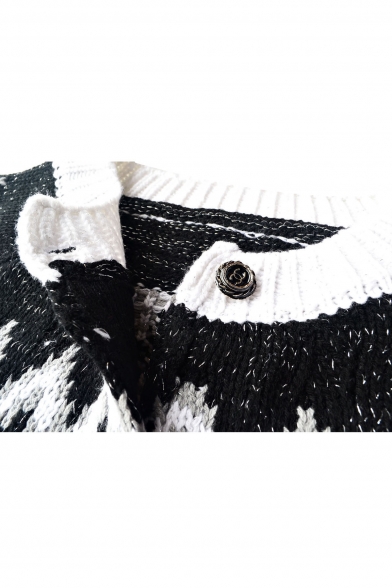 Shiny Thread Insert Snowflake Pattern Cardigan with Round Neck