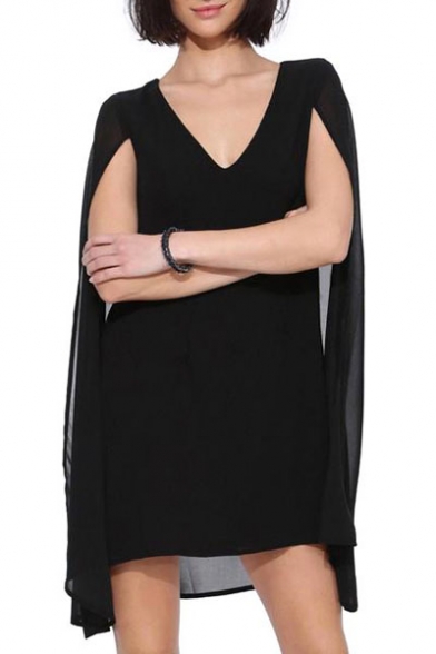 black v neck chiffon dress