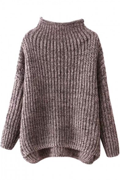 Plain Chunky Knit High Neck Long Sleeve Sweater