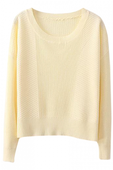 Plain Fitted Round Neck Long Sleeve Cropped Sweater