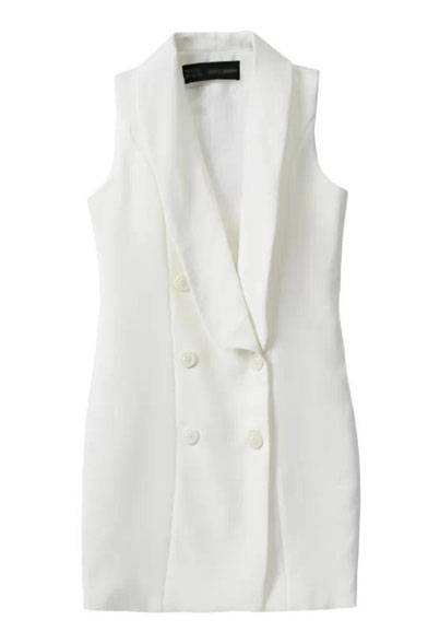 Plain Vest Style Bodycon Double-Breasted Lapel Dress