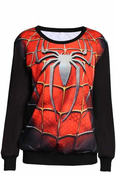Spider Man Print Round Neck Long Sleeve Sweatshirt