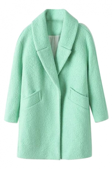 Mint Green Concise Lapel 3/4 Sleeve Wool Coat with Pockets ...