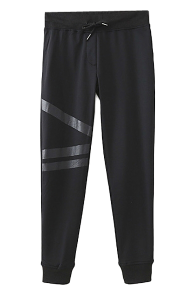 Black Track Pants with PU Stripe Embellished