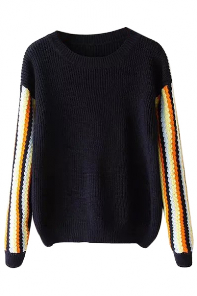 Colorful Stripe Long Sleeve Round Neck Sweater