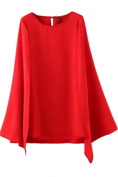 Cape Style Plain Batwing Sleeve Dress