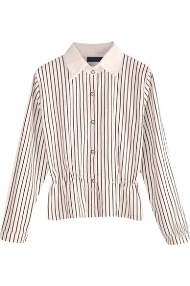 Fresh Style Vertical Stripe Gathered Waist Shirt
