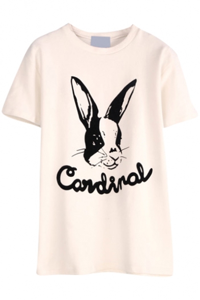 Long-eared Animal Print Short Sleeve T-Shirt