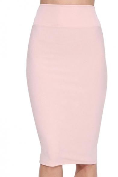 Pearl Pink Knee Length Waist Cutout Pencil Skirt - Beautifulhalo.com