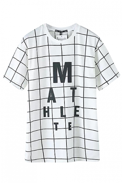 Checker Pattern Letter Print Midi White T-Shirt
