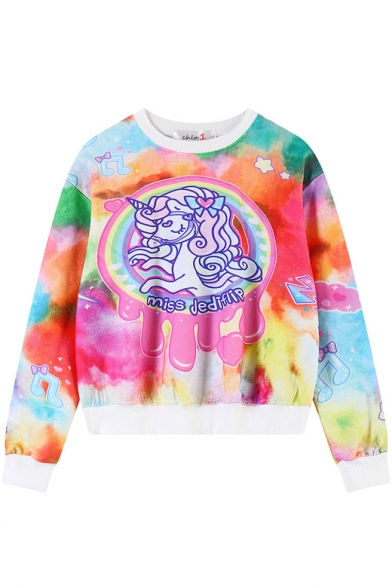Fantastic Color Horse Print Cropped Sweatshirt