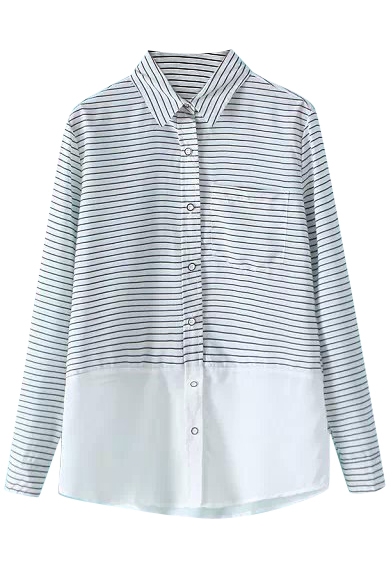 Horizontal Stripe & White Hem Panel Shirt