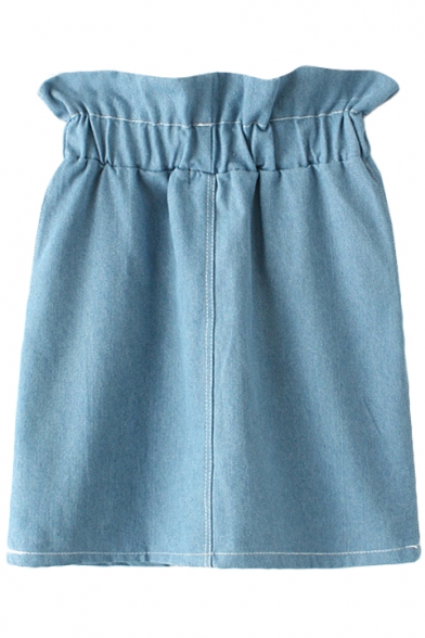 Blue Ruffle High Waist Bodycon Denim Skirt